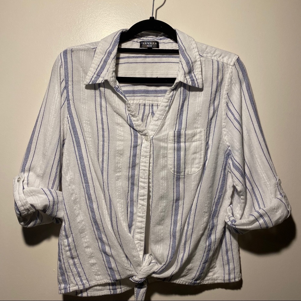 Hannah white & blue striped tie top: PL